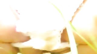 Girl pooping in forest