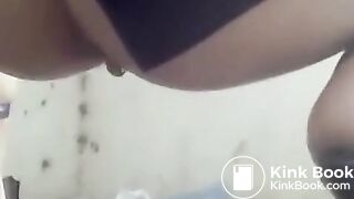 Girl on high heels pooping