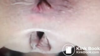 Blonde lady pooping outdoors in close up