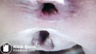 Blonde lady pooping outdoors in close up