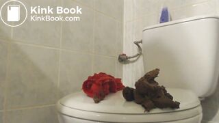 Gorgeous girl can't make the toilet