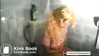 Blonde farting and pooping on toilet