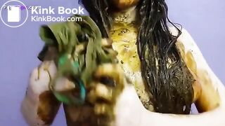 Blue Bra filled with shit rubbed in hair