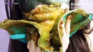 Blue Bra filled with shit rubbed in hair