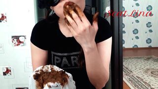 Eating shit out of white pantyhose