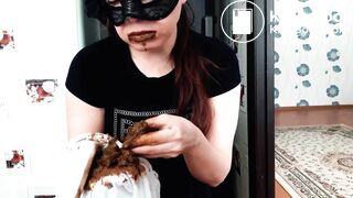 Eating shit out of white pantyhose