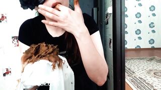 Eating shit out of white pantyhose