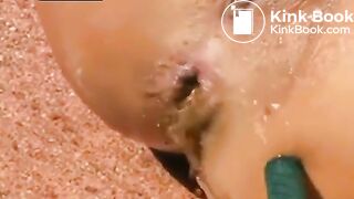 DIRTY WHORE SHITTING IN THE GARDEN FILLING WATER ASSHOLE