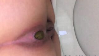 nice woman pooping on toilet