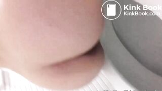 nice woman pooping on toilet