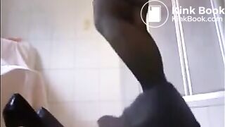 Hot blonde MILF shitting on black high heels