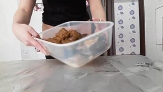 masked girl eats 7 loads of shit, vomits then eats more (part 1)