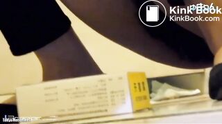 constipated chinese girl use enema in toilet