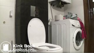girl taking a big dump on the toilet