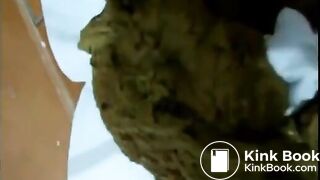 Busty babe pooping on floor