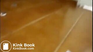 Busty babe pooping on floor