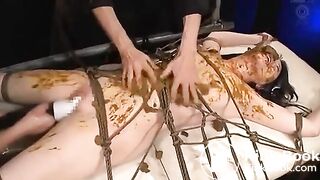 Smearing poop on a cute bondaged teen