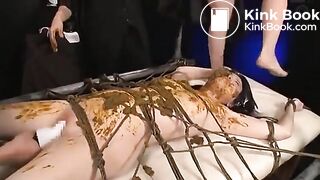 Smearing poop on a cute bondaged teen