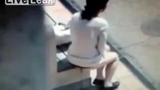 Dirty Girl Lifts Skirt and Shits at Bus Stop