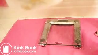 Huge load of creamy soft shit in a container