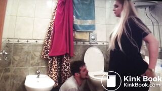 Mistress shitting in toilet