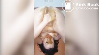 Sexy girl shits in mouth fist puke vomit