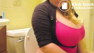 Big boobs girl on the toilet shitting