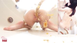 Hot skinny Japanese girl unloading in the tub