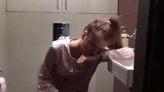 Cute teen records herself pooping
