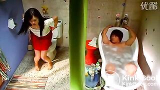 Korean girl pooping in the bathroom