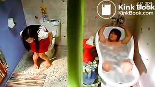 Korean girl pooping in the bathroom