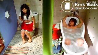 Korean girl pooping in the bathroom