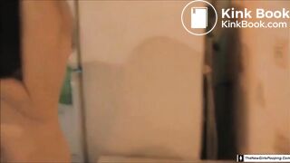 Young girl pooping on table