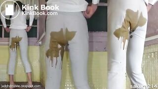 Asian girl messy diarrhea in White Pants