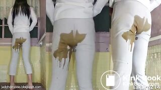 Asian girl messy diarrhea in White Pants