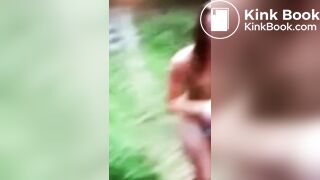 Scat and farts by naked young woman in public