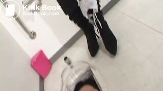 Cute girl use her human toilet & paper