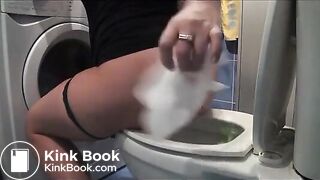 Blond girl shits a lot and shows her poop