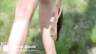 Shitting in her panties outdoor