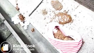 Japanese girl pooping and wipe with pads