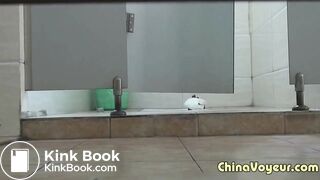 Girl in green dress pooping