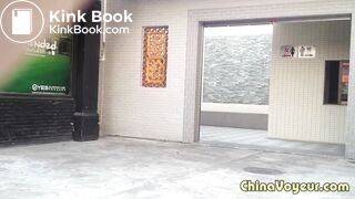 Girl in green dress pooping