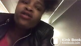Black girl poops in public toilet