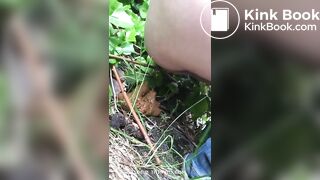 Dropping a big pile in her neighbour's garden.