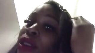 Black girl girl poops and talks in public toilet