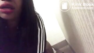 Black girl girl poops and talks in public toilet