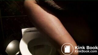 Dirty girl shits on public toilet seat