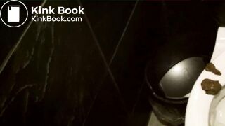 Dirty girl shits on public toilet seat