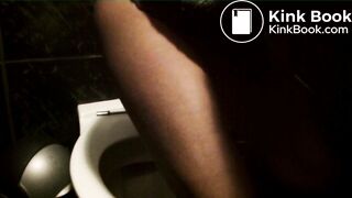 Dirty girl shits on public toilet seat