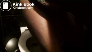 Dirty girl shits on public toilet seat